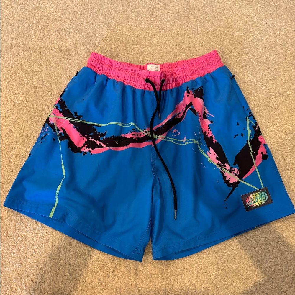 Mens small SLUNKS Vibrant Blue and Pink Swim/volleyball Shorts